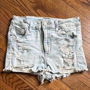 American Eagle High Rise Shortie Stretch High Waisted Denim Shorts Distressed